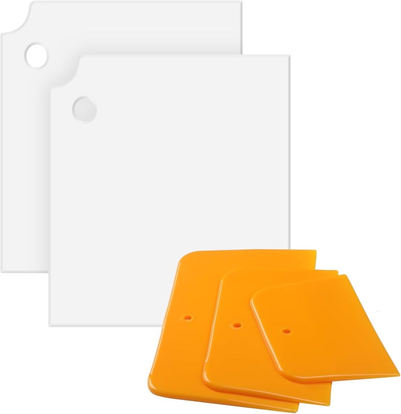 Minatee 2 Pcs 12 x 12 Inch Plastic Body Filler Mixing Board with 3 Pcs Reusable Body Filler Spreaders 4, 5, 6 Inch Plastic Spreaders, Auto Body Tools for Applying Automotive Fillers Putties Glazes - Image 1